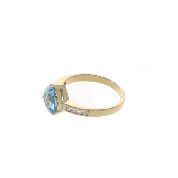 Anillo Oro Amarillo Brillantes y Aguamarina Trillion AN12659 - Joyería Rometsch
