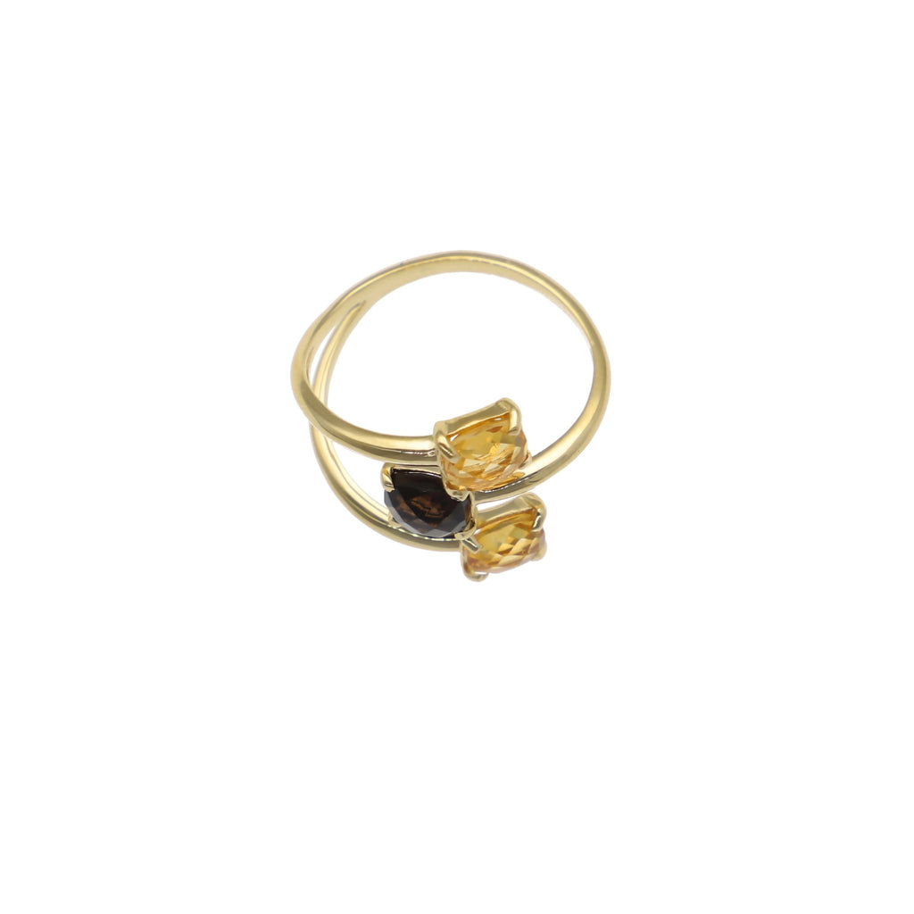 Anillo Oro Amarillo Citrino y Cuarzo Fumé Espiral AN12792 - Joyería Rometsch