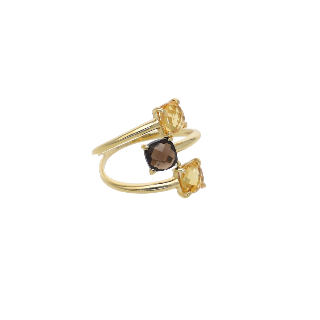 Anillo Oro Amarillo Citrino y Cuarzo Fumé Espiral AN12792 - Joyería Rometsch