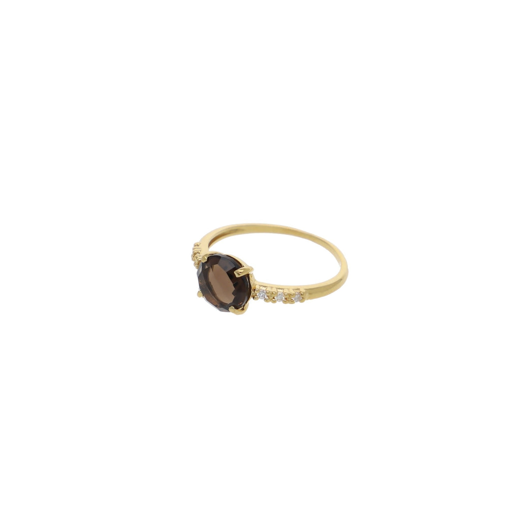 Anillo Oro Amarillo Cuarzo Fumé y Brillantes AN12794 - Joyería Rometsch