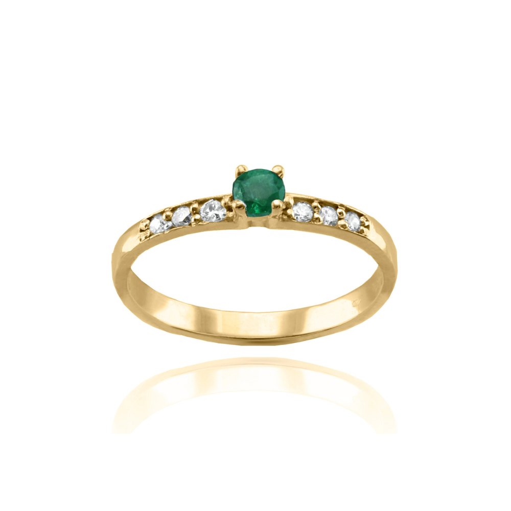 Anillo Oro Amarillo Esmeralda y Brillantes - Joyería Rometsch