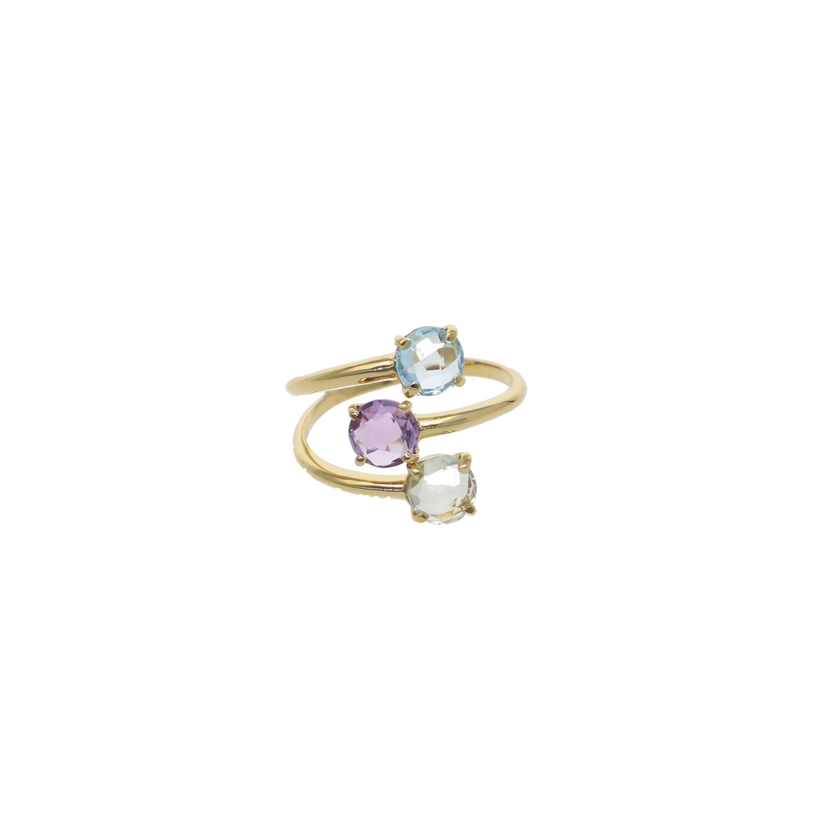 Anillo Oro Amarillo Topacio Azul, Amatista y Cuarzo Espiral AN12793 - Joyería Rometsch