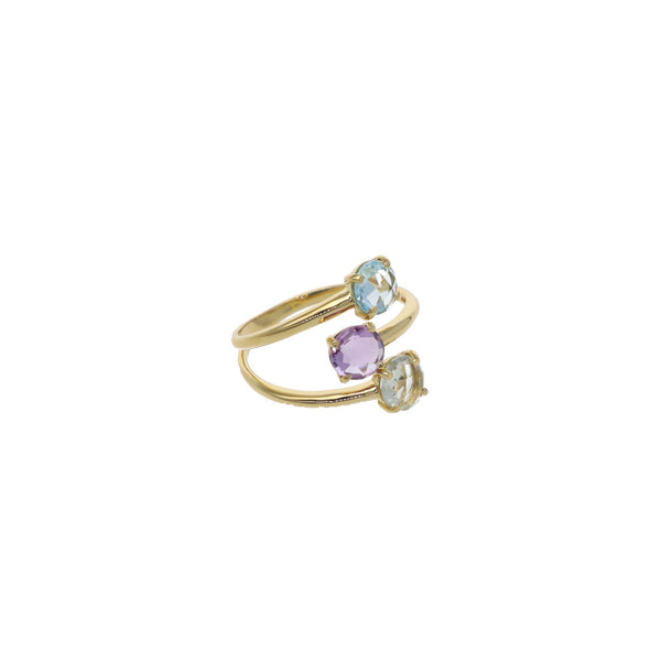 Anillo Oro Amarillo Topacio Azul, Amatista y Cuarzo Espiral AN12793 - Joyería Rometsch