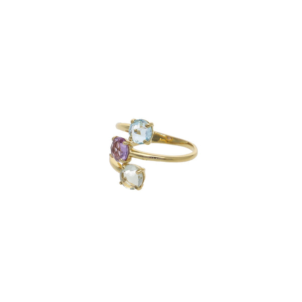 Anillo Oro Amarillo Topacio Azul, Amatista y Cuarzo Espiral AN12793 - Joyería Rometsch