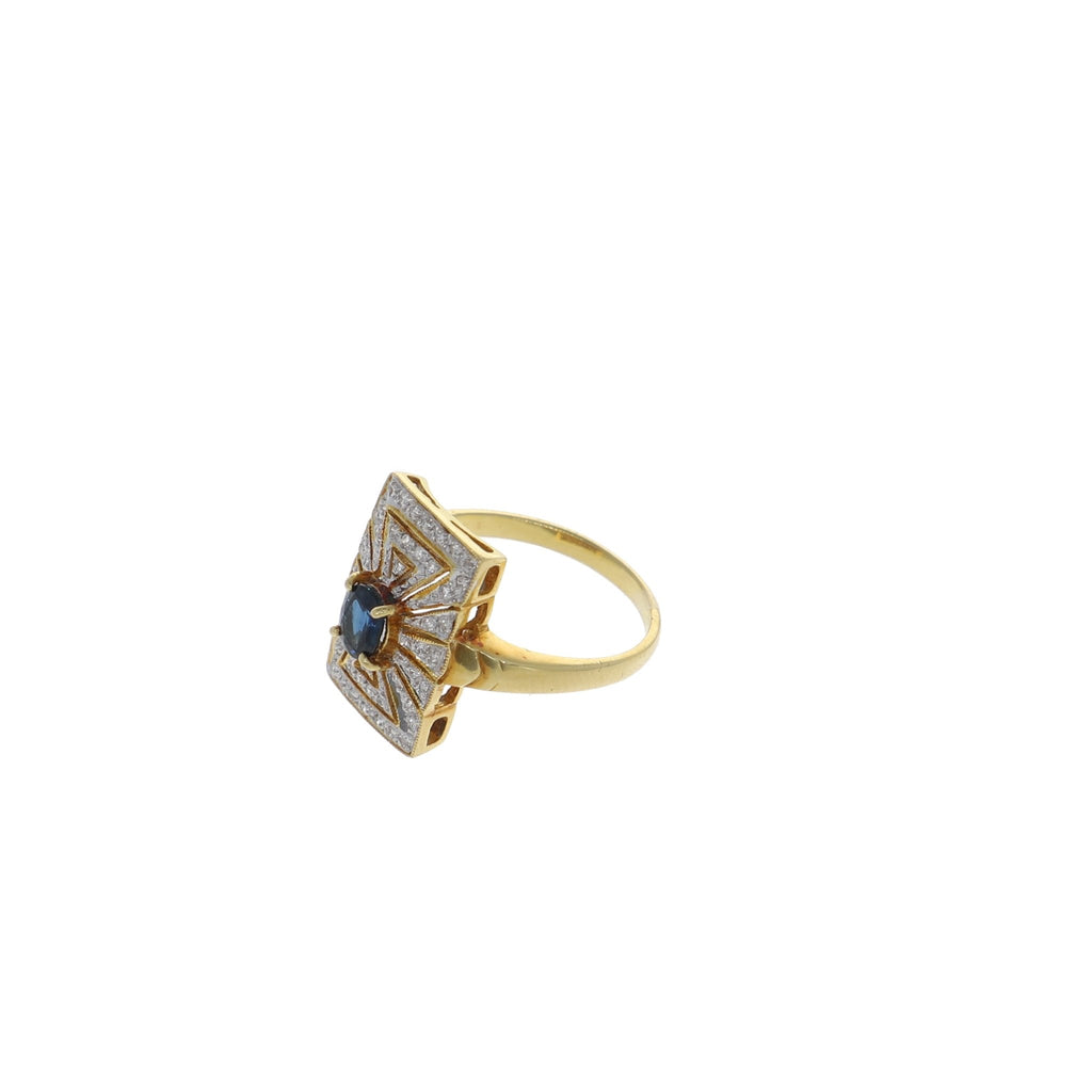 Anillo Oro Amarillo Zafiro Azul y Brillantes AN9638 - Joyería Rometsch