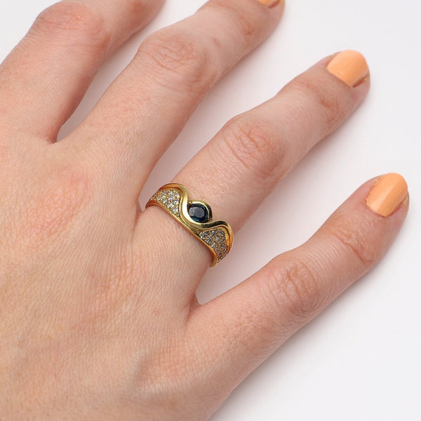 Anillo Oro Amarillo Zafiro con Diamantes, AN11206 - Joyería Rometsch