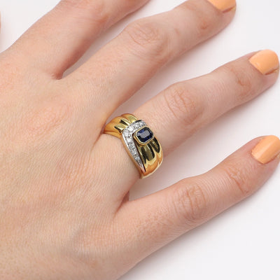 Anillo Oro Amarillo Zafiro y Brillantes, AN896 - Joyería Rometsch