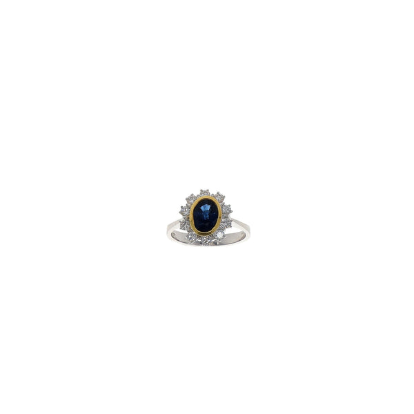 Anillo Oro Blanco Amarillo, Zafiro y Brillantes, AN9871 - Joyería Rometsch