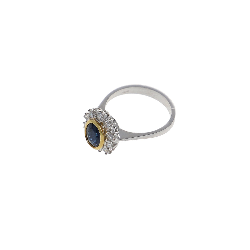 Anillo Oro Blanco Amarillo, Zafiro y Brillantes, AN9871 - Joyería Rometsch