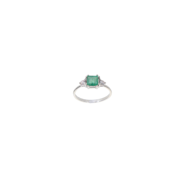 Anillo Oro Blanco Esmeralda Princess y Brillantes AN12867 - Joyería Rometsch