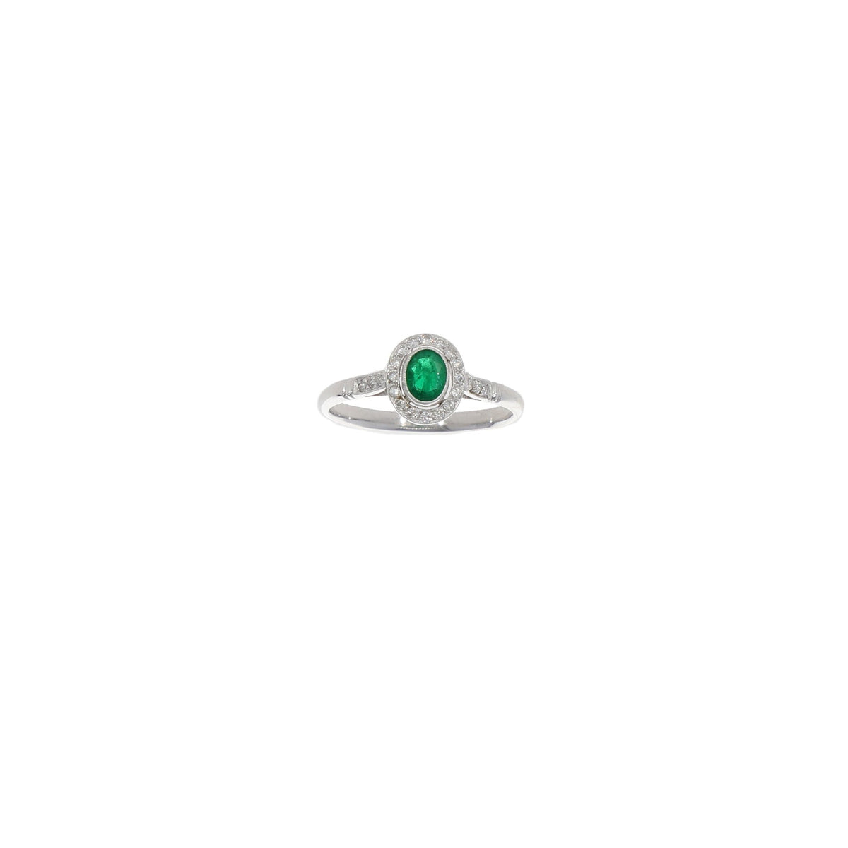 Anillo Oro Blanco Esmeralda y Brillantes AN11858 - Joyería Rometsch