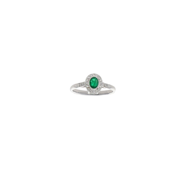 Anillo Oro Blanco Esmeralda y Brillantes AN11858 - Joyería Rometsch