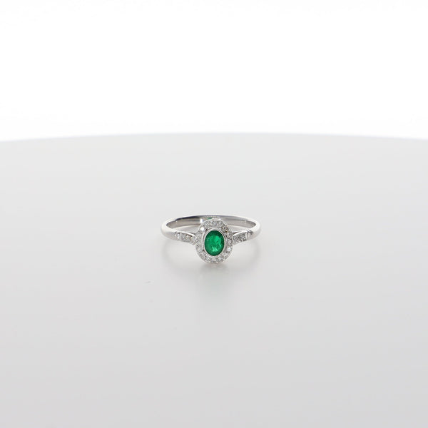 Anillo Oro Blanco Esmeralda y Brillantes AN11858 - Joyería Rometsch