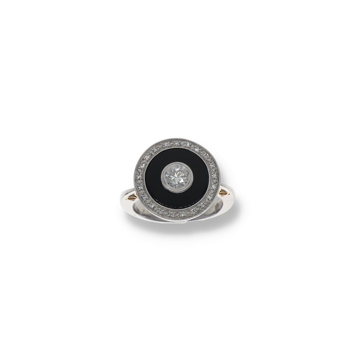 Anillo Oro Blanco Onix y Brillantes AN10410 - Joyería Rometsch