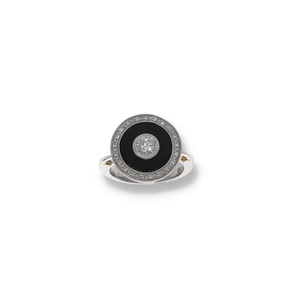 Anillo Oro Blanco Onix y Brillantes AN10410 - Joyería Rometsch