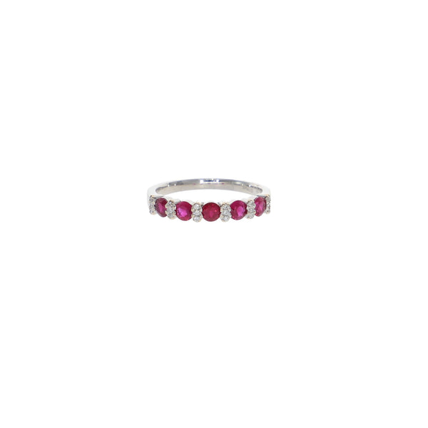 Anillo Oro Blanco Rubí y Brillantes Medio Cintillo AN12871 - Joyería Rometsch