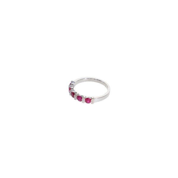 Anillo Oro Blanco Rubí y Brillantes Medio Cintillo AN12871 - Joyería Rometsch