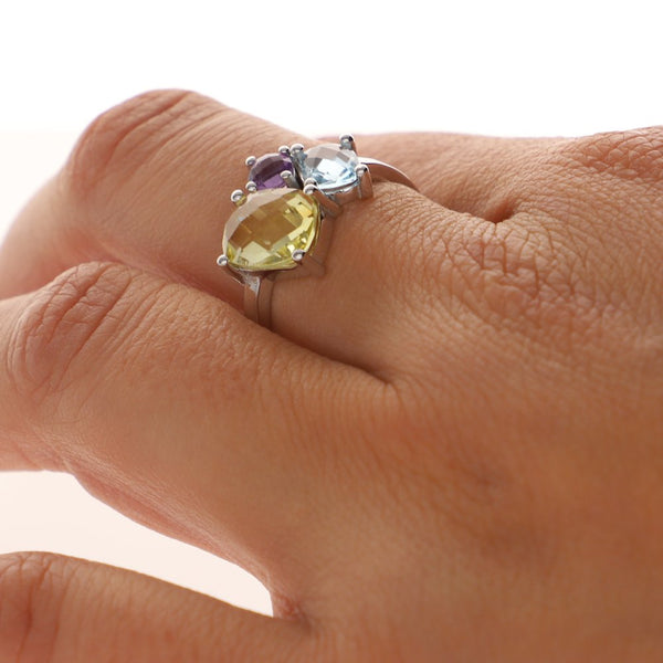 Anillo Oro Blanco Topacio Azul, Amatista y Amatista Verde AN12483 - Joyería Rometsch