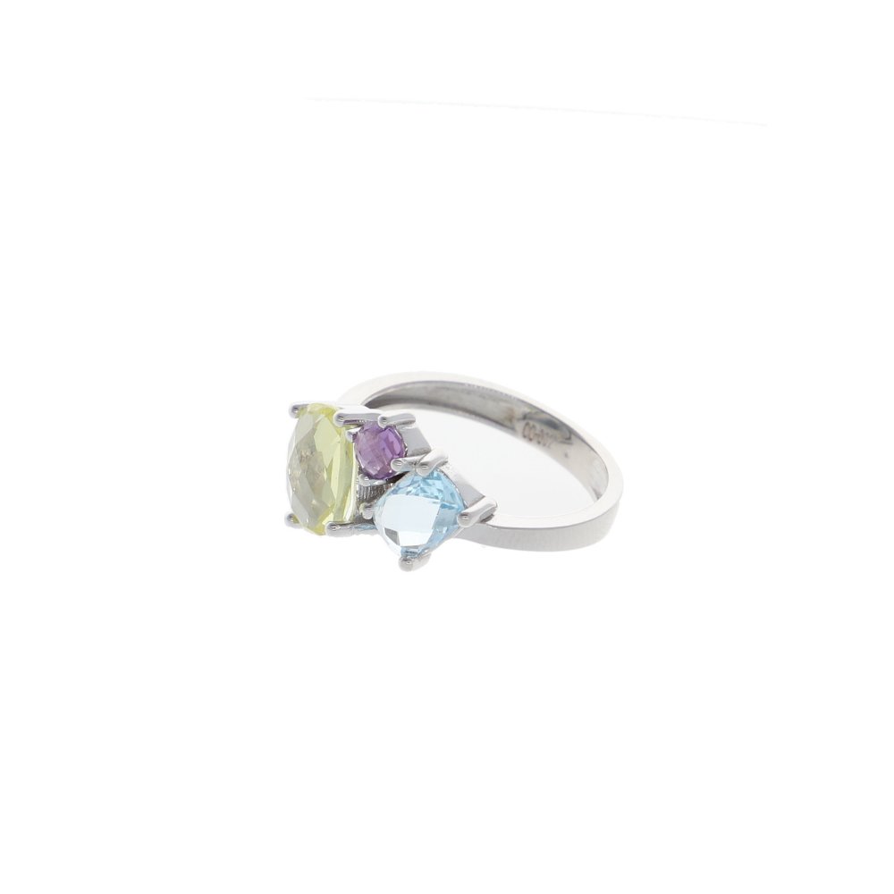 Anillo Oro Blanco Topacio Azul, Amatista y Amatista Verde AN12483 - Joyería Rometsch