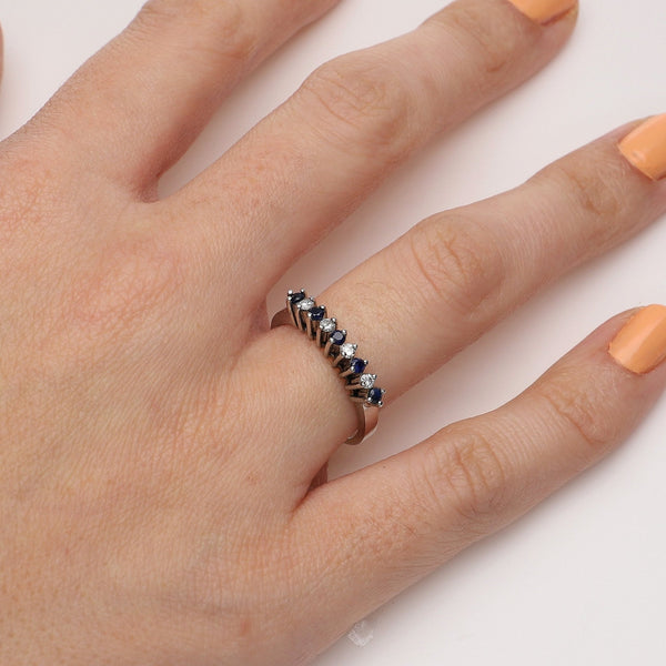 Anillo Oro Blanco Zafiro y Brillantes AN1334 - Joyería Rometsch
