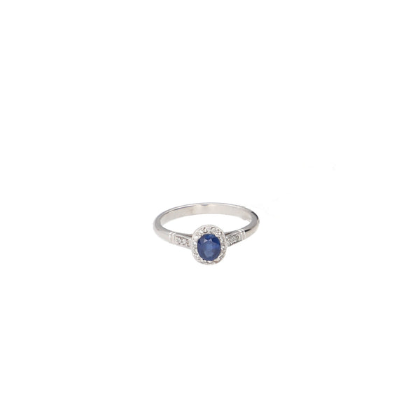 Anillo Oro Blanco Zafiro y Brillantes AN6977 - Joyería Rometsch