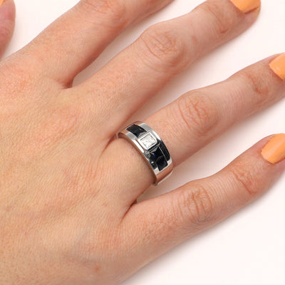 Anillo Oro Blanco Zafiro y Diamantes, AN3708 - Joyería Rometsch