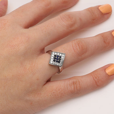 Anillo Oro Blanco Zafiros y Diamantes, AN3185 - Joyería Rometsch