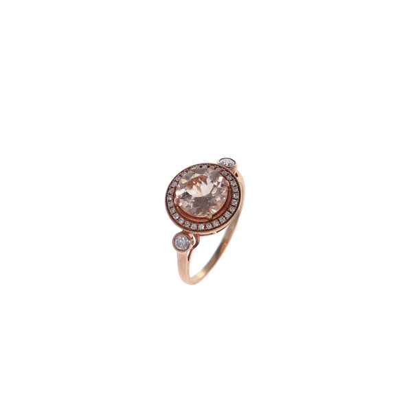 Anillo Oro Rosado Morganita y Diamantes, AN8874 - Joyería Rometsch