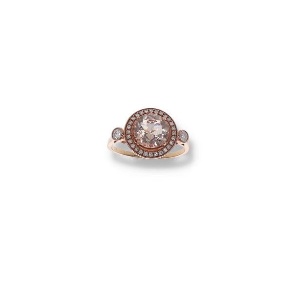 Anillo Oro Rosado Morganita y Diamantes, AN8874 - Joyería Rometsch