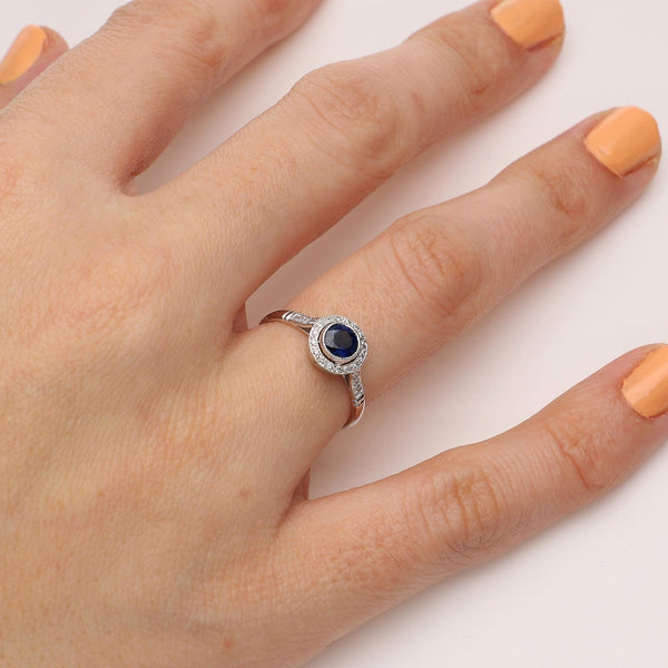 Anillo Platino Zafiro y Brillantes AN10343 - Joyería Rometsch