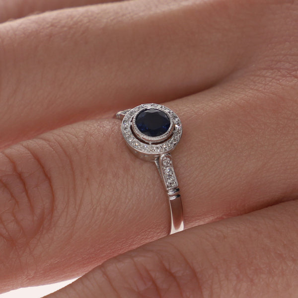 Anillo Platino Zafiro y Brillantes AN10343 - Joyería Rometsch
