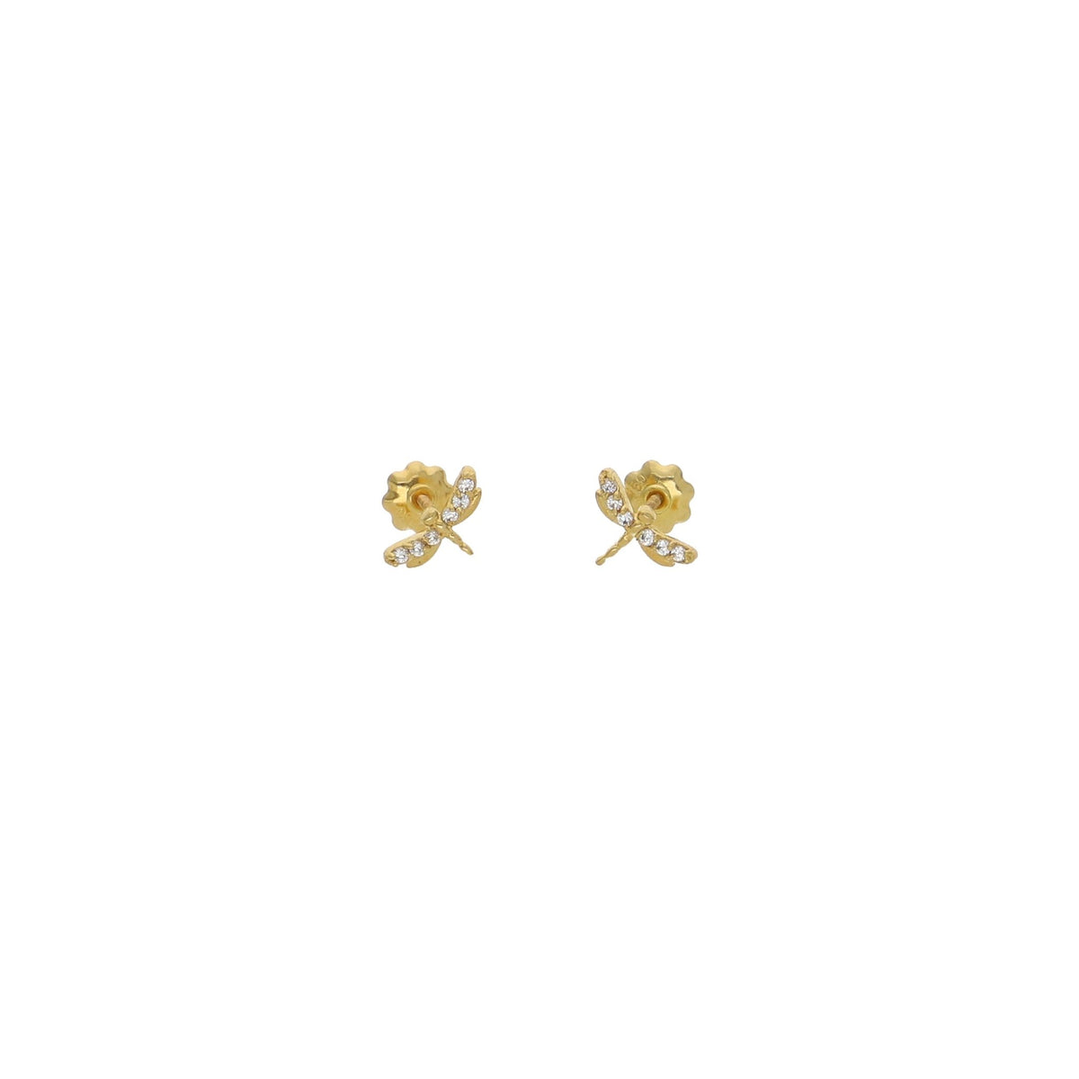 Aros Niña Oro Amarillo y Circones Libélula AR13038 - Joyería Rometsch