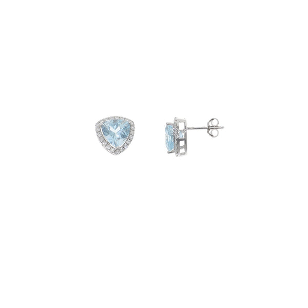 Aros Oro Blanco Aguamarina Trillion y Brillantes AR-10601 - Joyería Rometsch