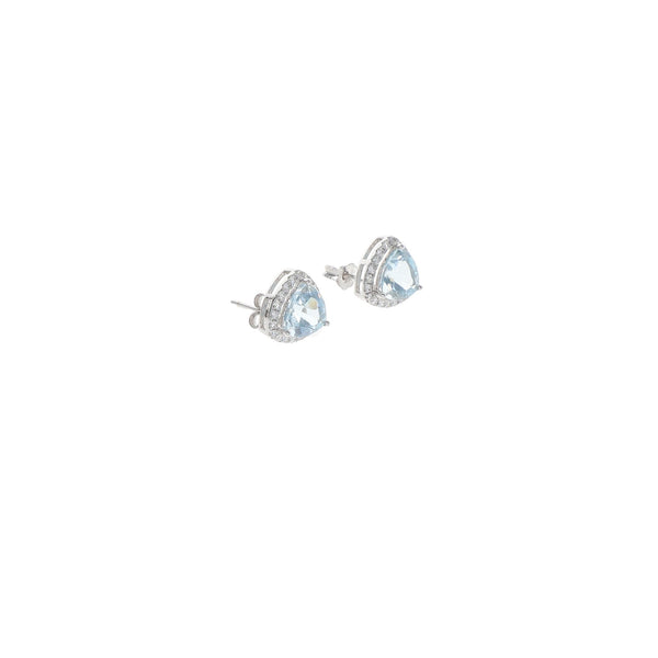 Aros Oro Blanco Aguamarina Trillion y Brillantes AR-10601 - Joyería Rometsch