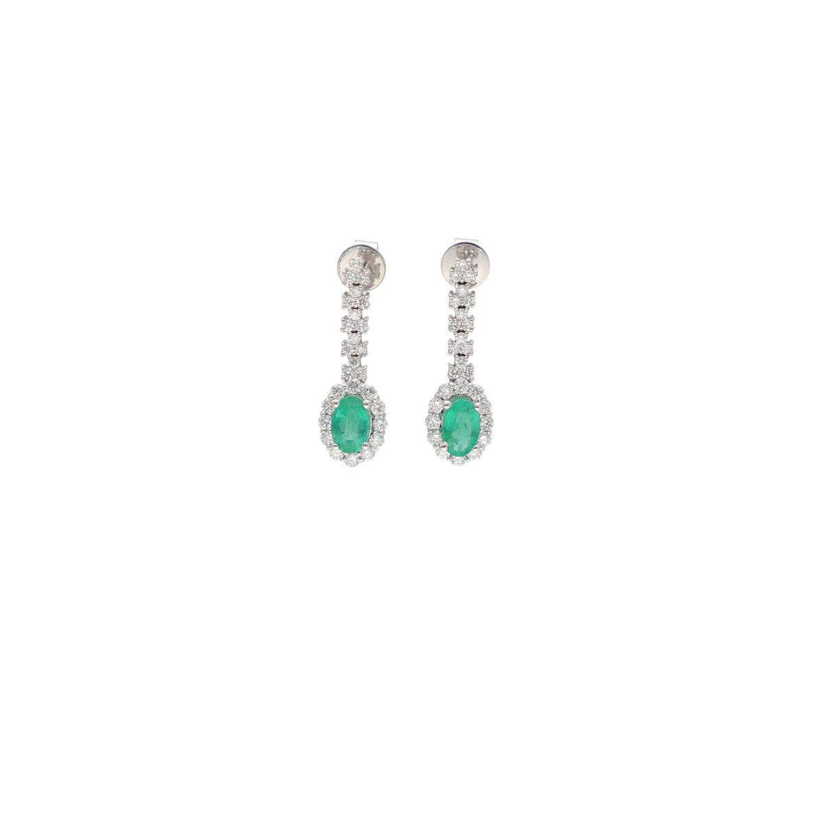 Aros Oro Blanco Esmeralda y Brillantes AR12830 - Joyería Rometsch