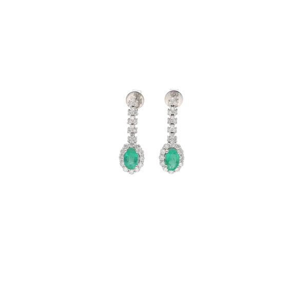 Aros Oro Blanco Esmeralda y Brillantes AR12830 - Joyería Rometsch