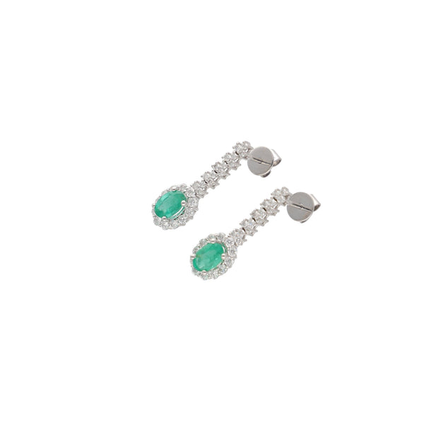 Aros Oro Blanco Esmeralda y Brillantes AR12830 - Joyería Rometsch