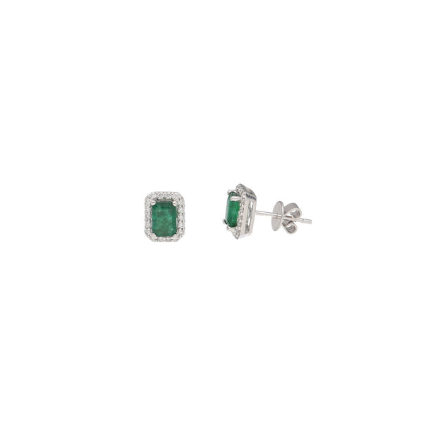 Aros Oro Blanco Esmeraldas y Brillantes AR12829 - Joyería Rometsch