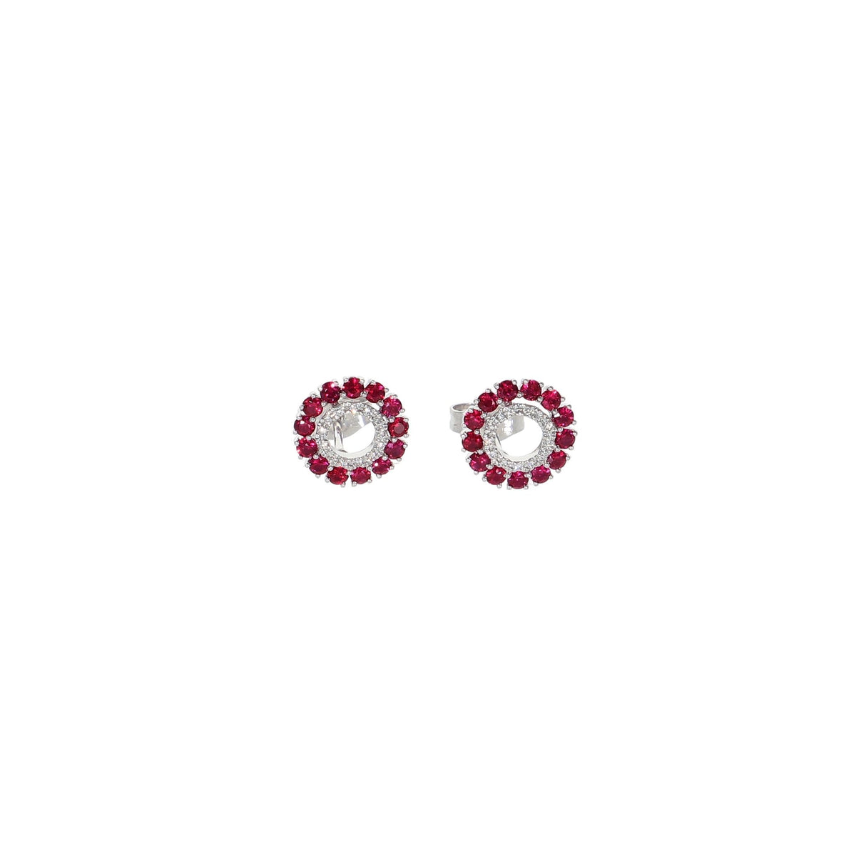 Aros Oro Blanco Rubí y Brillantes AR11968 - Joyería Rometsch