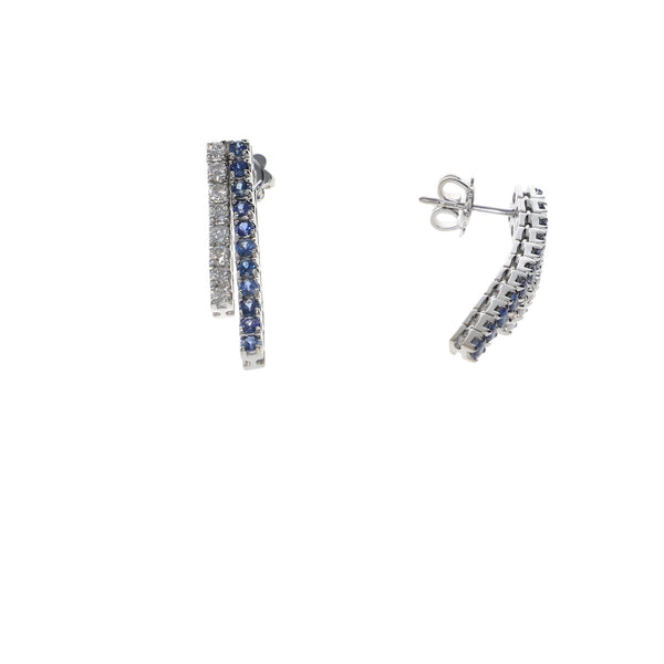 Aros Oro Blanco Zafiro Azul y Brillantes AR12319 - Joyería Rometsch