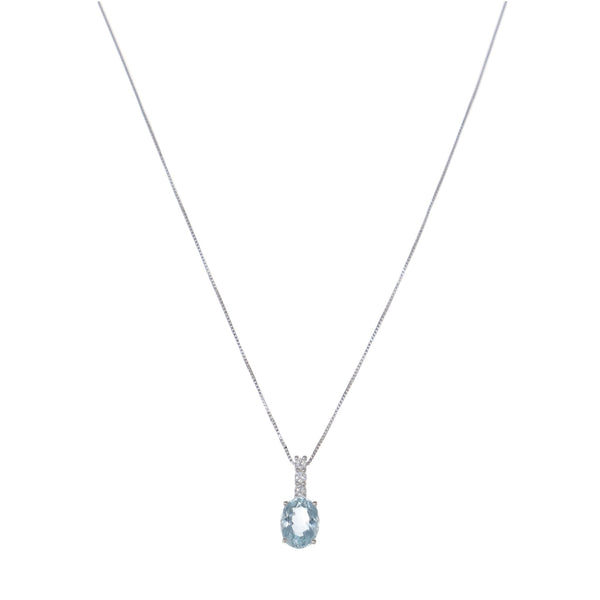 Collar Oro Blanco Aguamarina Oval y Brillantes CO12858 - Joyería Rometsch