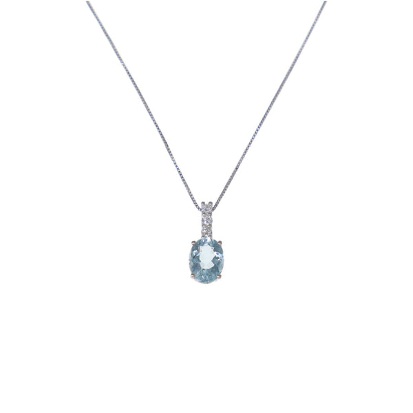 Collar Oro Blanco Aguamarina Oval y Brillantes CO12858 - Joyería Rometsch