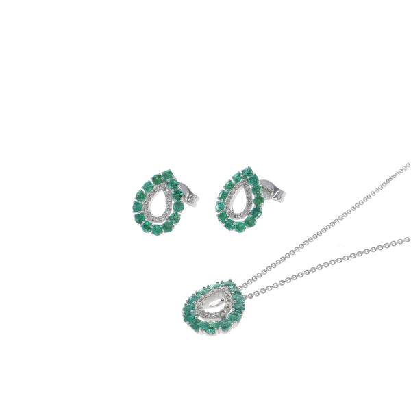 Collar Oro Blanco Esmeralda y Brillantes CO11913 - Joyería Rometsch
