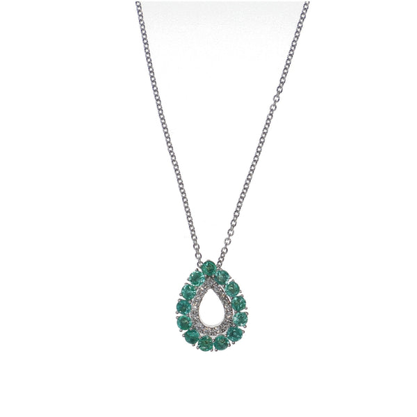 Collar Oro Blanco Esmeralda y Brillantes CO11913 - Joyería Rometsch