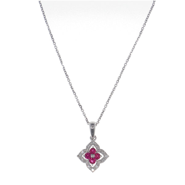 Collar Oro Blanco Rubí y Brillantes CO11064 - Joyería Rometsch