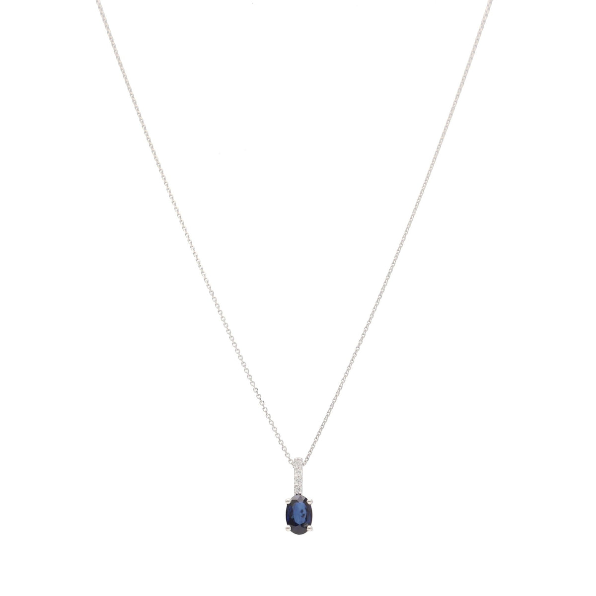 Collar Oro Blanco Zafiro Azul y Brillantes CO12821 - Joyería Rometsch