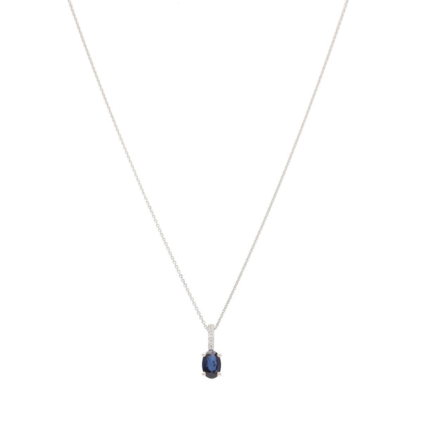 Collar Oro Blanco Zafiro Azul y Brillantes CO12821 - Joyería Rometsch