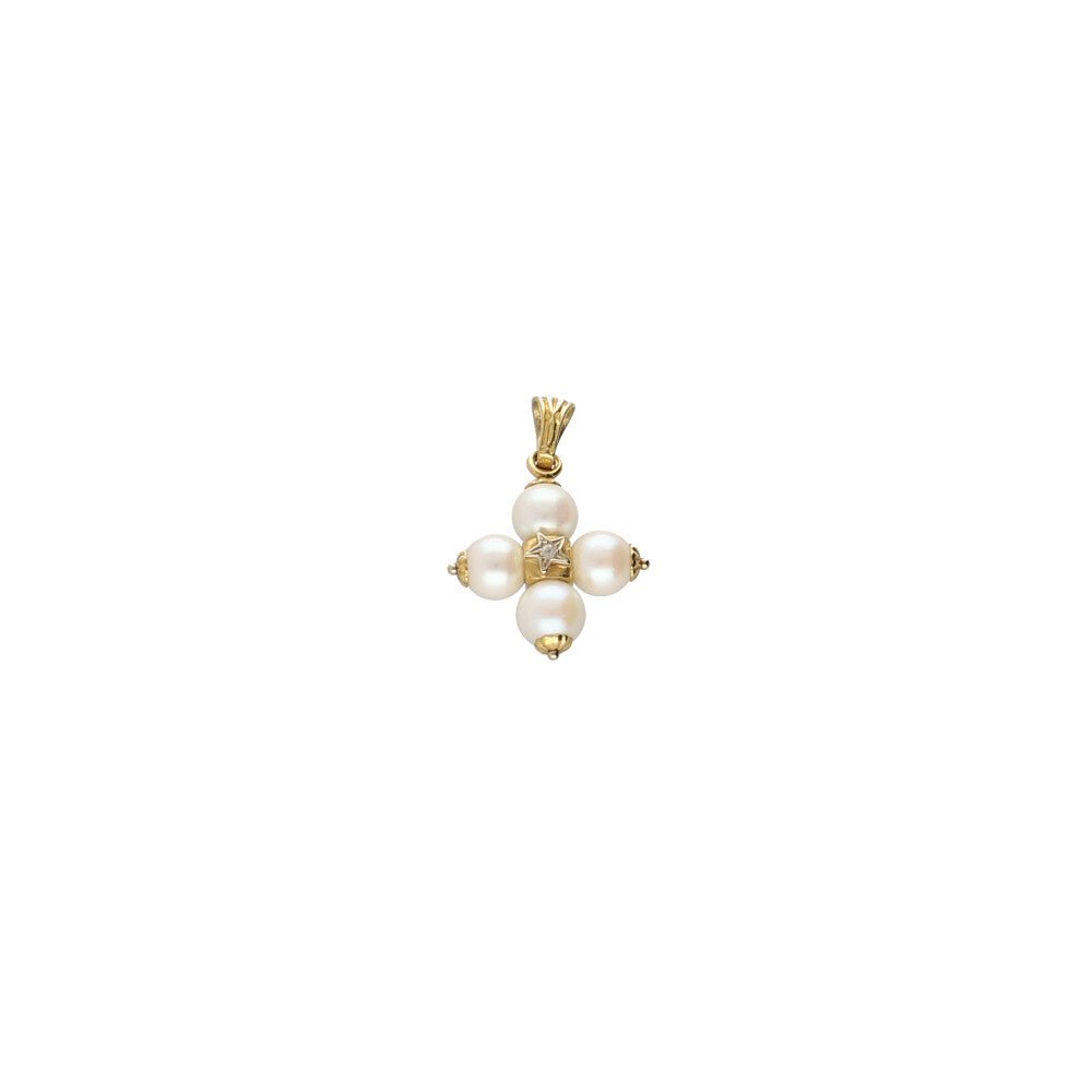 Cruz Oro Amarillo Perla Cultivada CR2322 - Joyería Rometsch