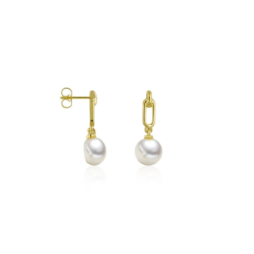 Aros Oro Amarillo 14kt Perla Cultivada Botón  AR-14489