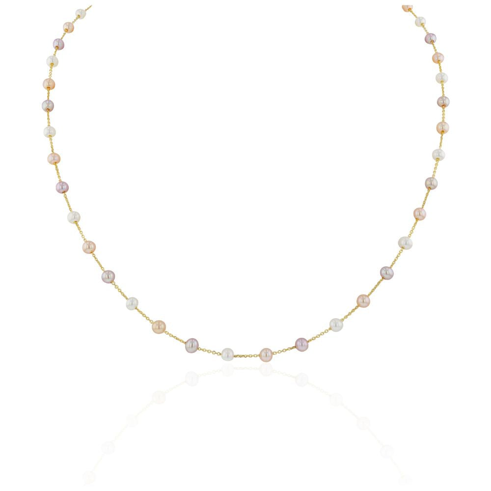 Collar Oro Amarillo 14kt y Perlas Cultivadas Multicolor CO-14486